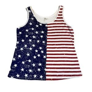 Cato Tank Top Woman's Large Red White Blue Flag Print Summer BBQ USA July 4th